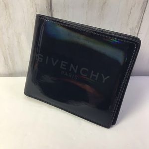 Givenchy Iridescent Logo Print Cardholder Bifold Wallet Black Gray Logo